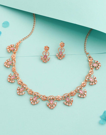 Lavender Rose Gold Choker Necklace Set With Stud Earring