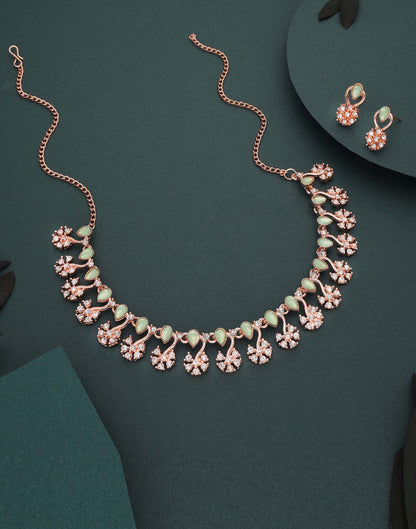 Green Rose Gold Choker Necklace Set With Stud Earring