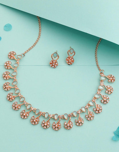 Blue Rose Gold Choker Necklace Set With Stud Earring