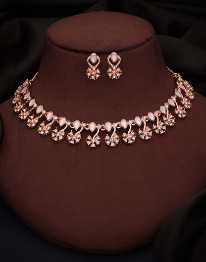 White Rose Gold Choker Necklace Set With Stud Earring