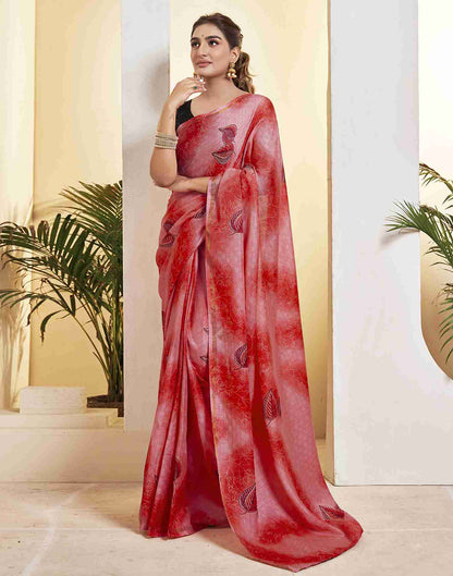 Ready To Wear Light Red Silk Printed Saree