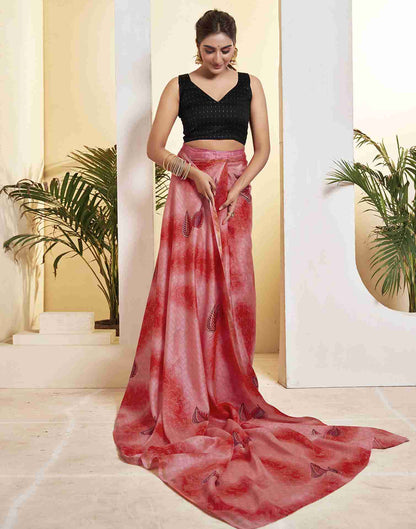 Ready To Wear Light Red Silk Printed Saree