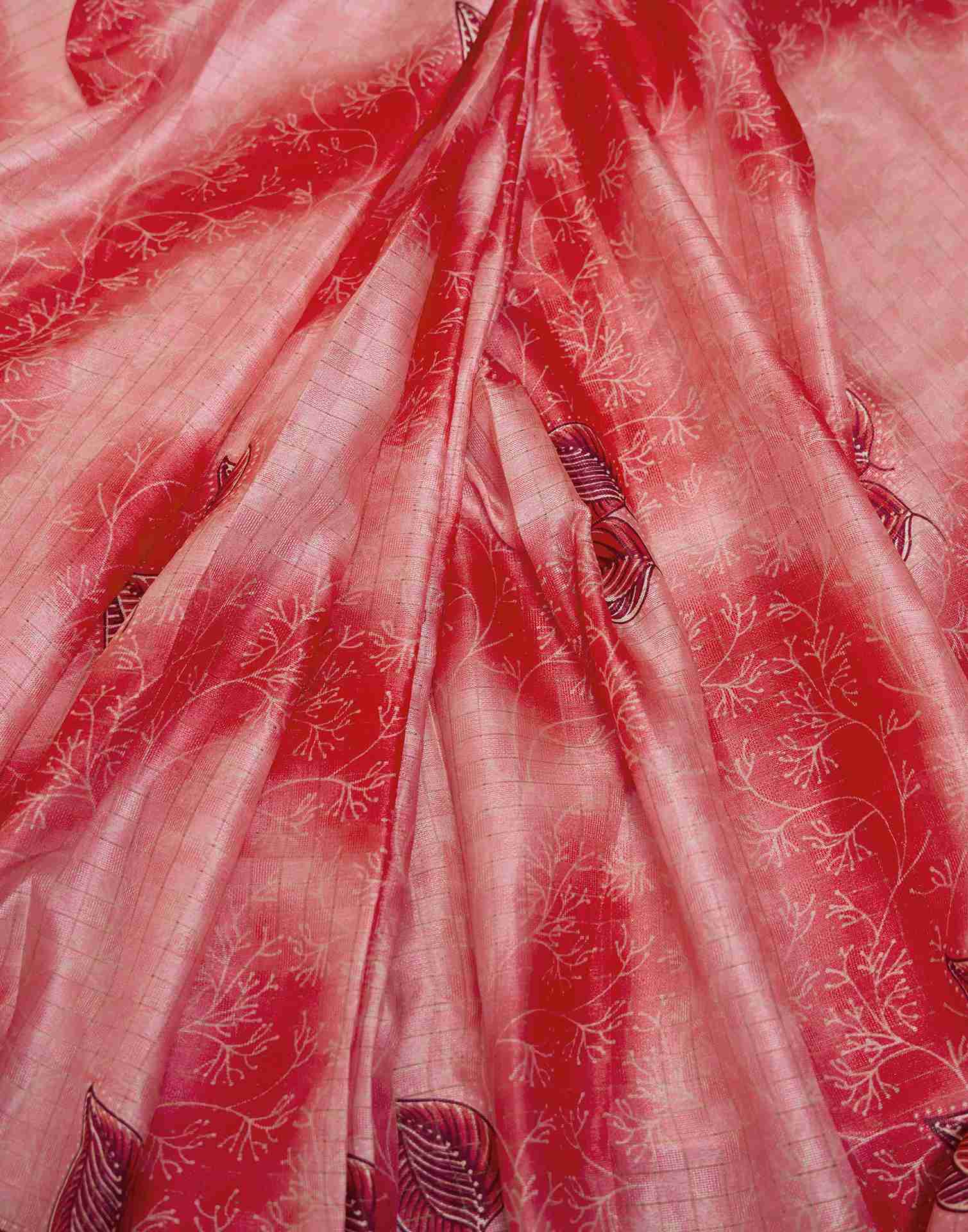 Ready To Wear Light Red Silk Printed Saree