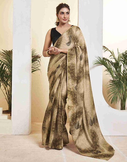 Ready To Wear Khaki Silk Printed Saree