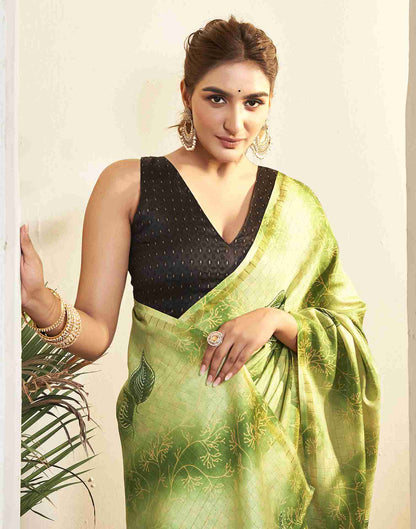 Ready To Wear Green Silk Printed Saree