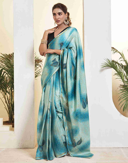 Ready To Wear Blue Silk Printed Saree