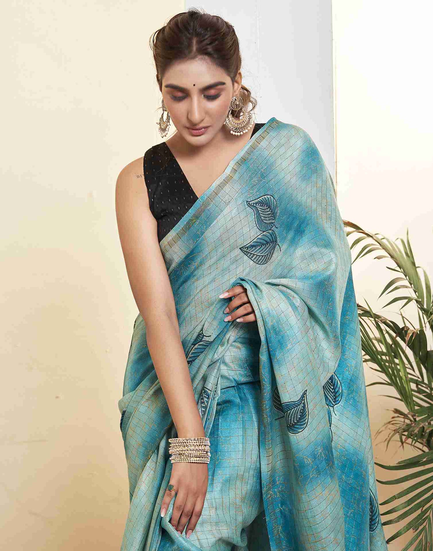 Ready To Wear Blue Silk Printed Saree