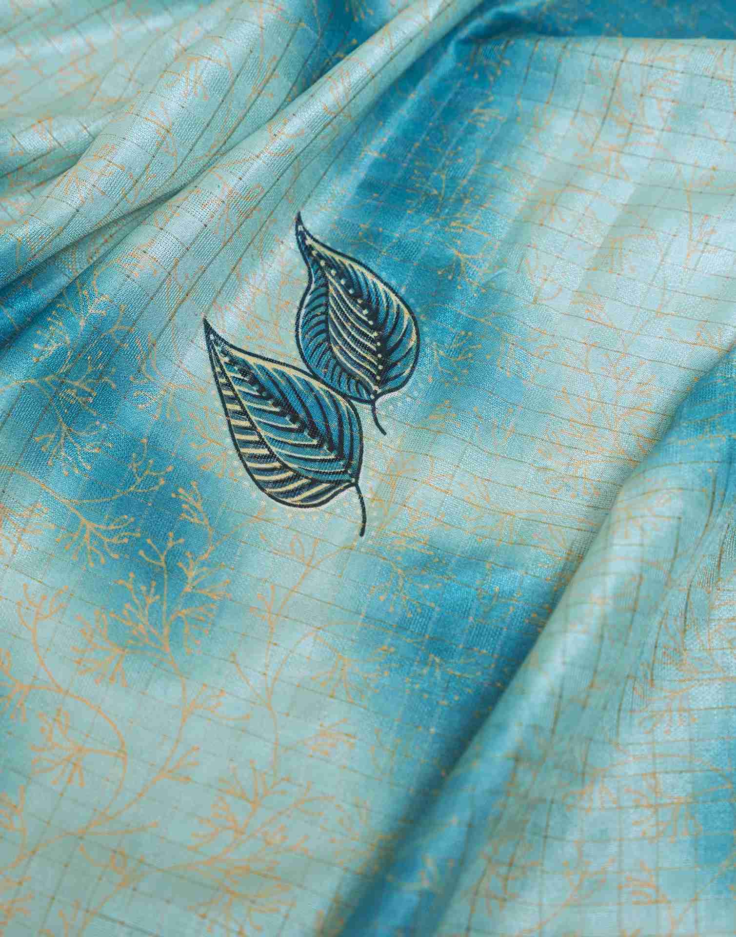 Ready To Wear Blue Silk Printed Saree