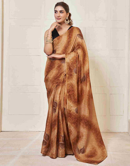 Ready To Wear Chestnut Brown Silk Printed Saree