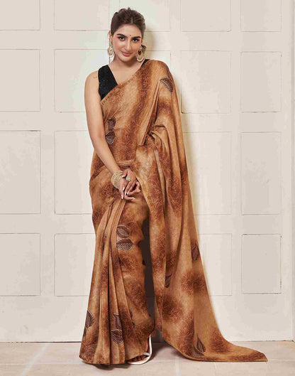 Ready To Wear Chestnut Brown Silk Printed Saree