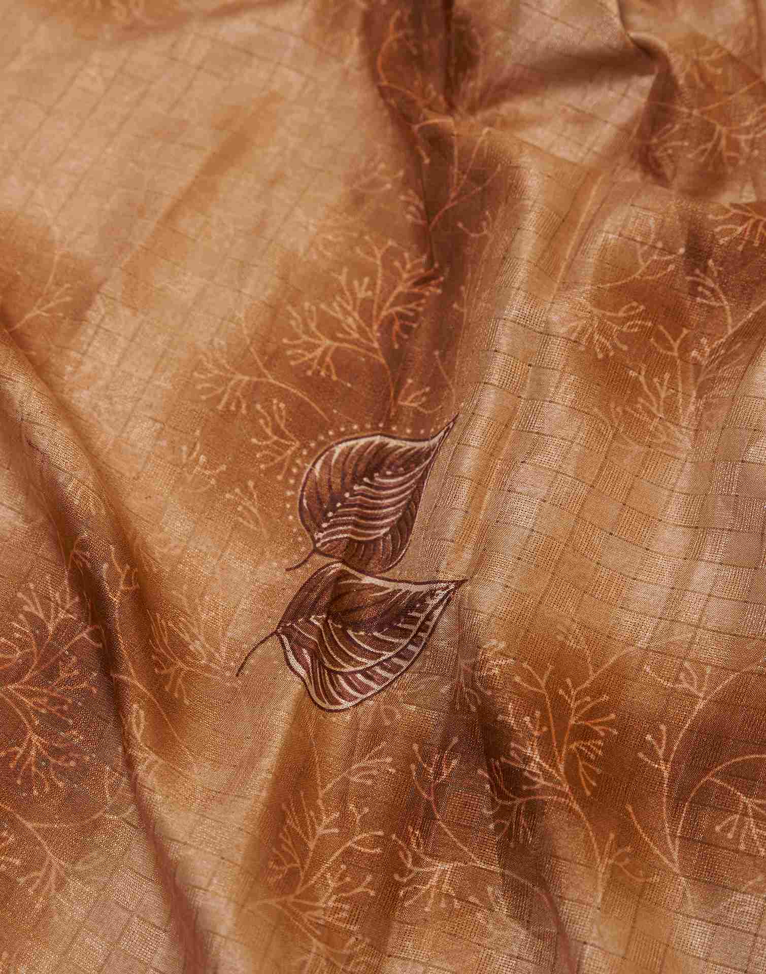 Ready To Wear Chestnut Brown Silk Printed Saree