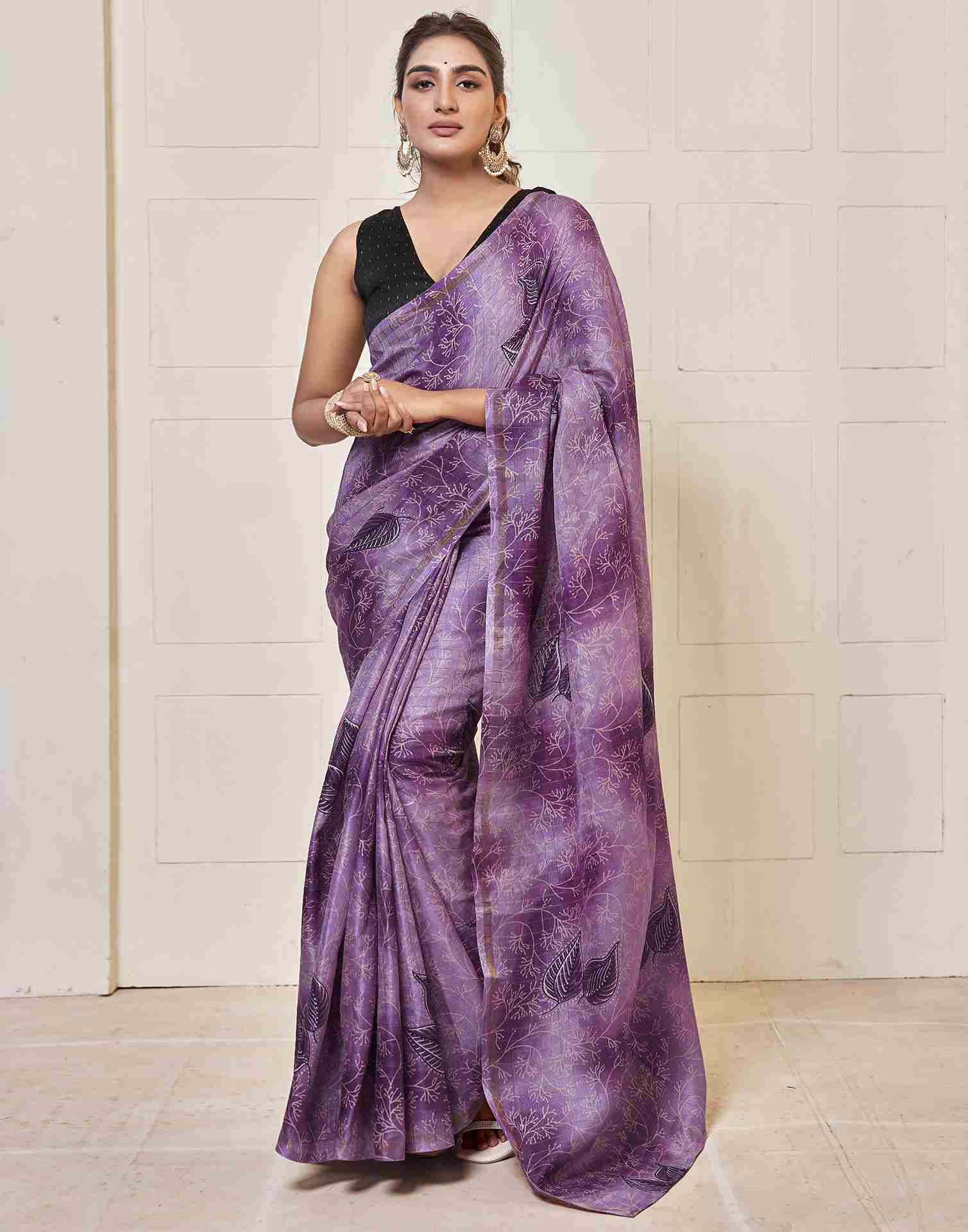 Ready To Wear Lavender Silk Printed Saree