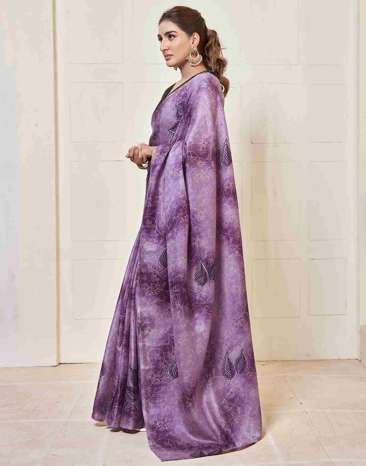 Ready To Wear Lavender Silk Printed Saree