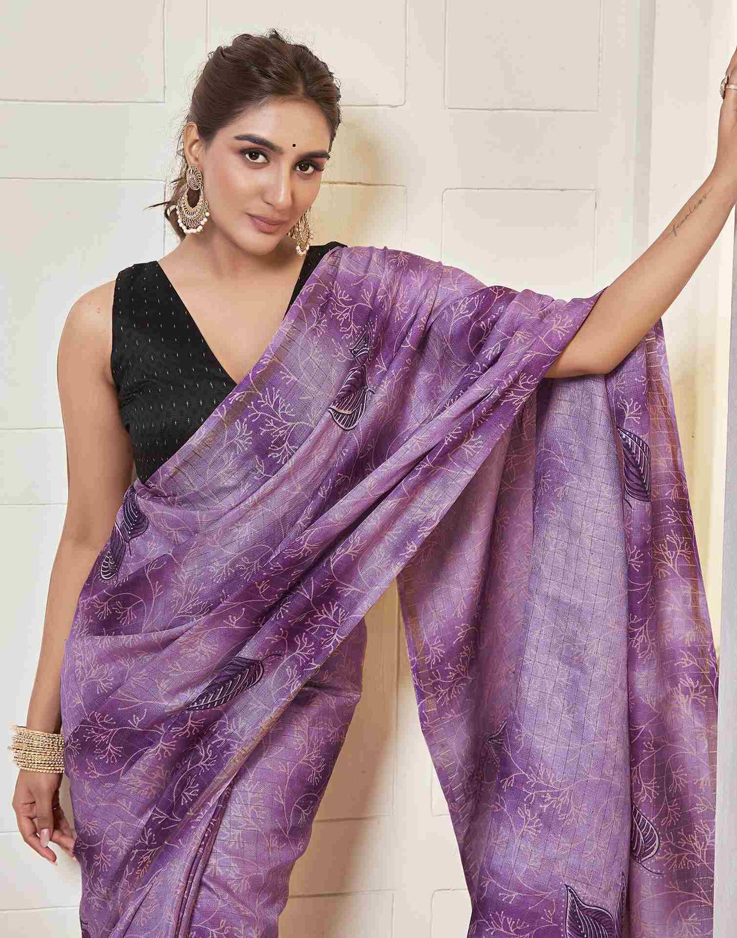 Ready To Wear Lavender Silk Printed Saree