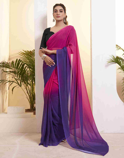 Ready To Wear Magenta Georgette Printed Plain Saree