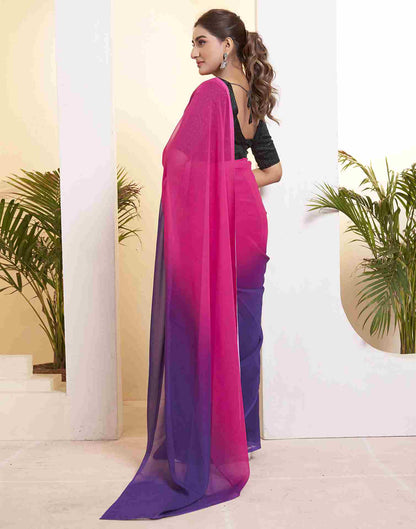 Ready To Wear Magenta Georgette Printed Plain Saree