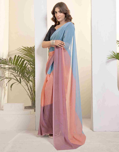 Ready To Wear Blue Georgette Printed Plain Saree