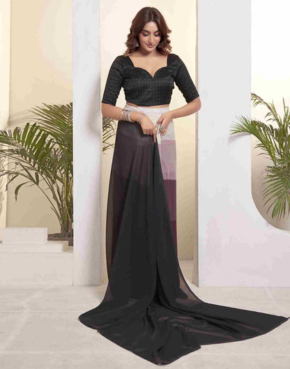 Ready To Wear Black Georgette Printed Plain Saree