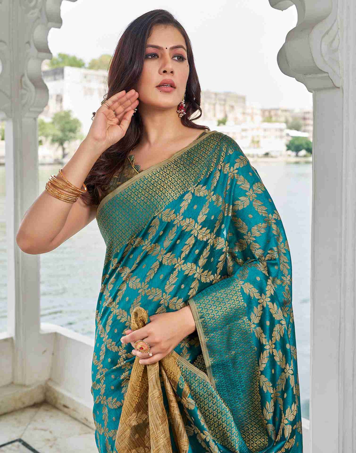 Green Coloured Banarasi Cotton Silk Saree