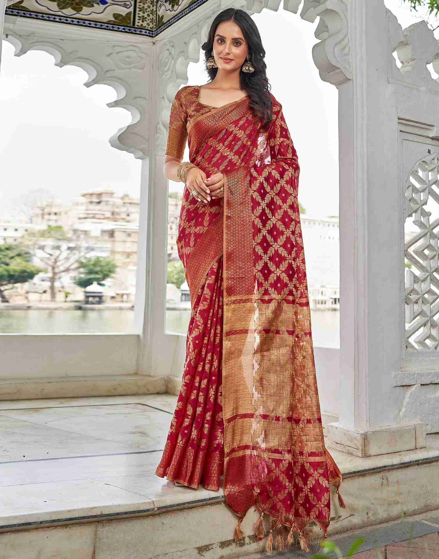 Red Coloured Banarasi Cotton Silk Saree