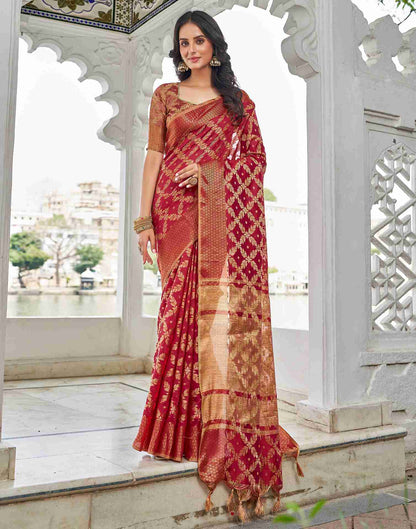 Red Coloured Banarasi Cotton Silk Saree