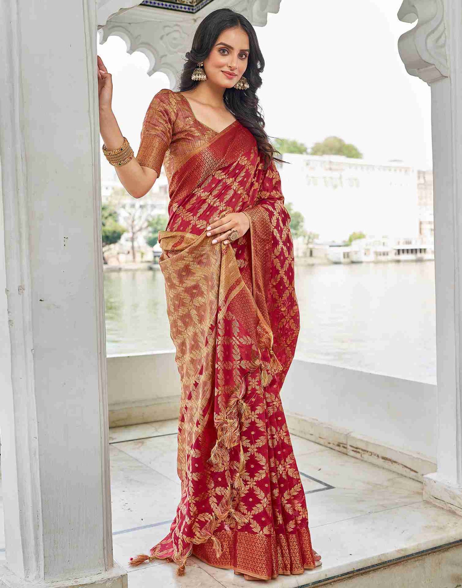 Red Coloured Banarasi Cotton Silk Saree