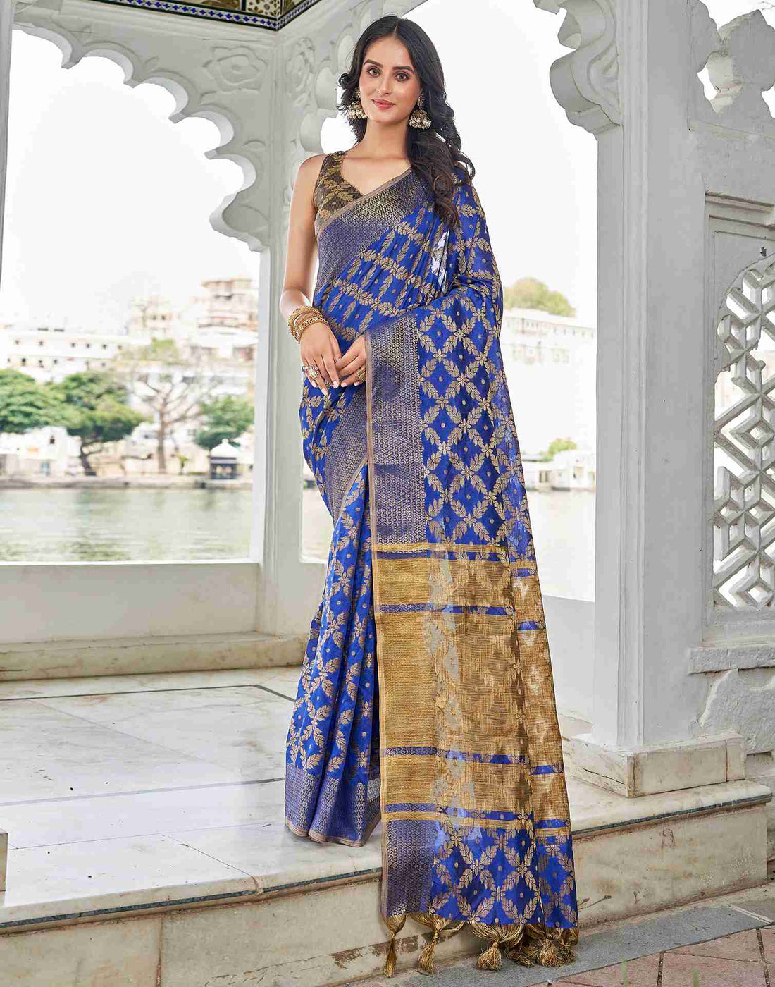 Royal Blue Coloured Banarasi Cotton Silk Saree