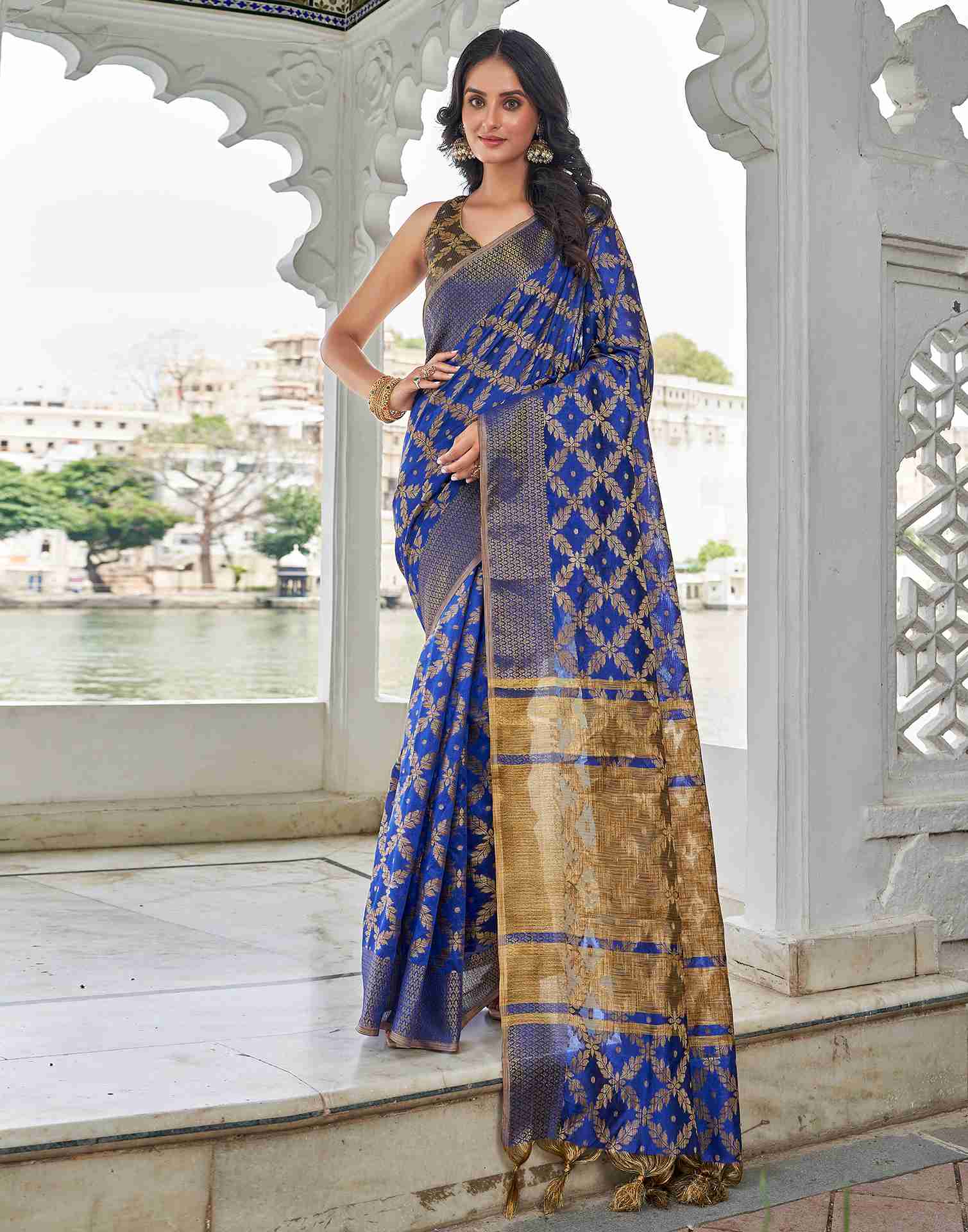 Royal Blue Coloured Banarasi Cotton Silk Saree