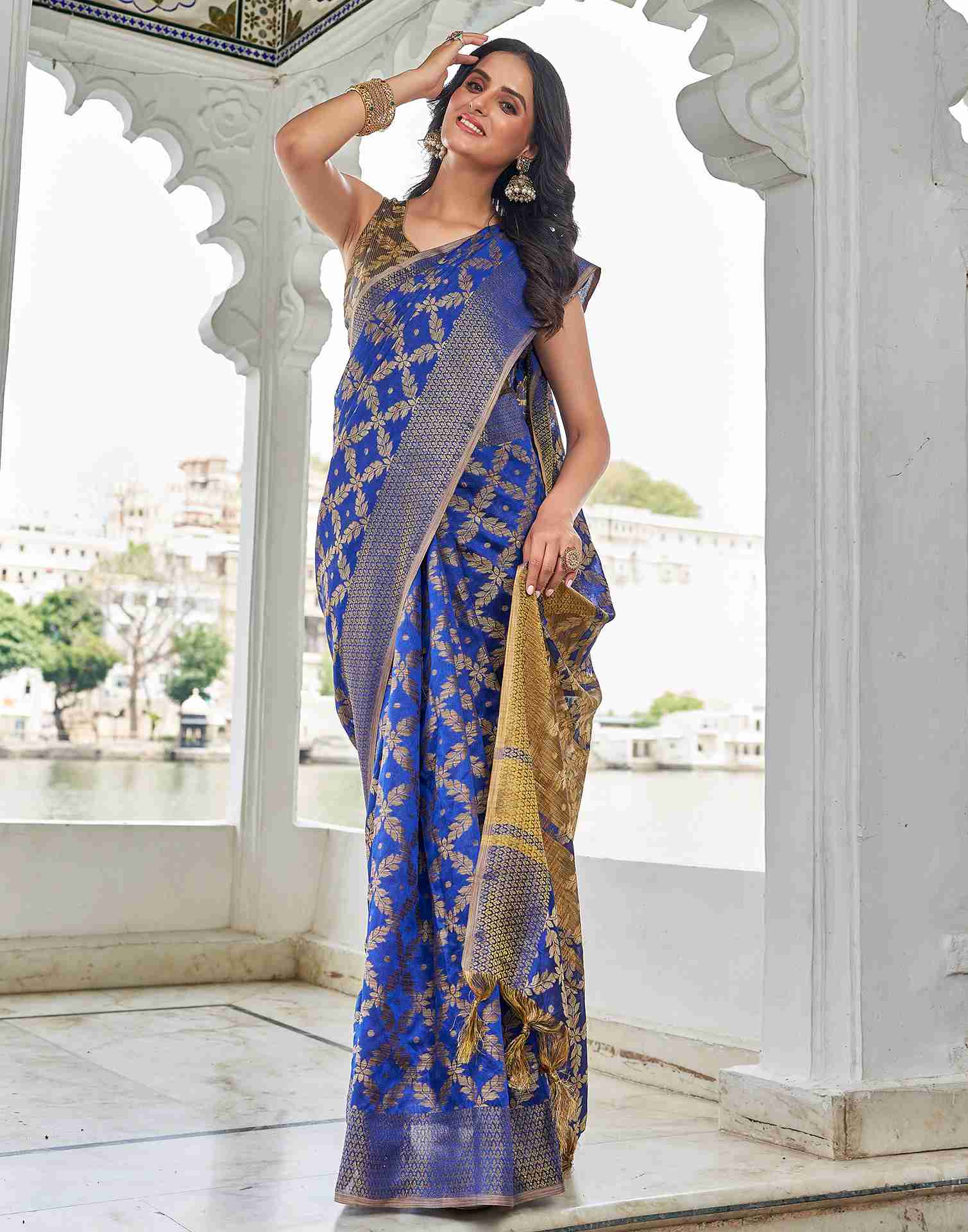 Royal Blue Coloured Banarasi Cotton Silk Saree