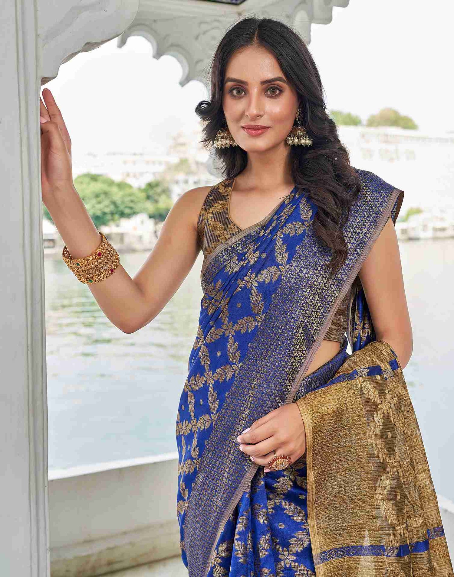 Royal Blue Coloured Banarasi Cotton Silk Saree