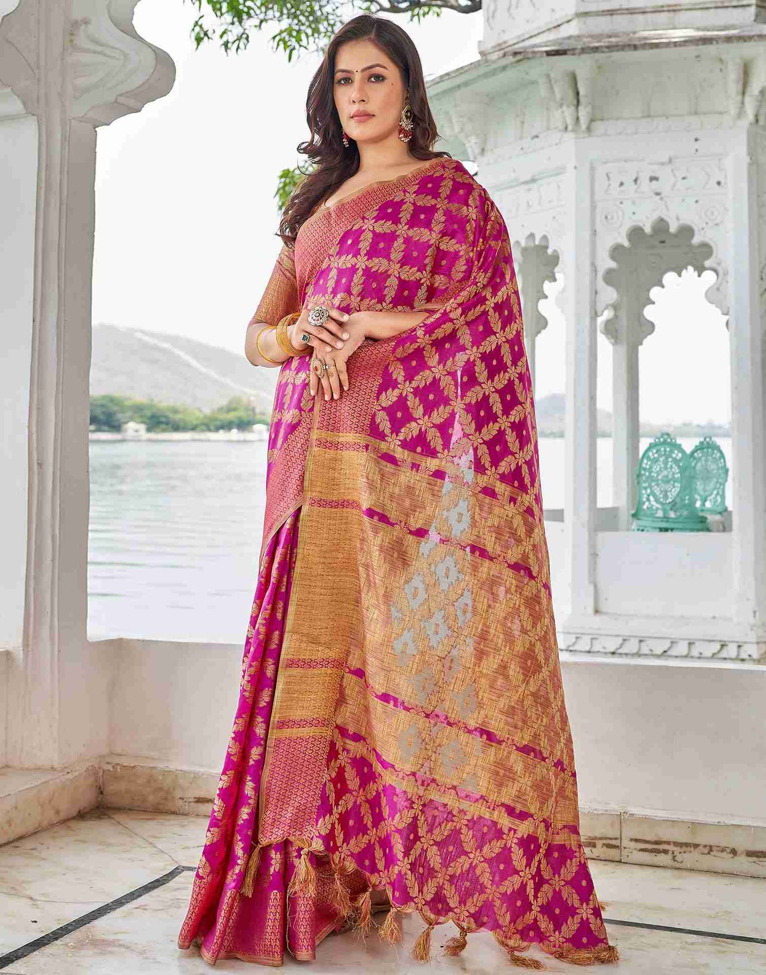 Pink Coloured Banarasi Cotton Saree