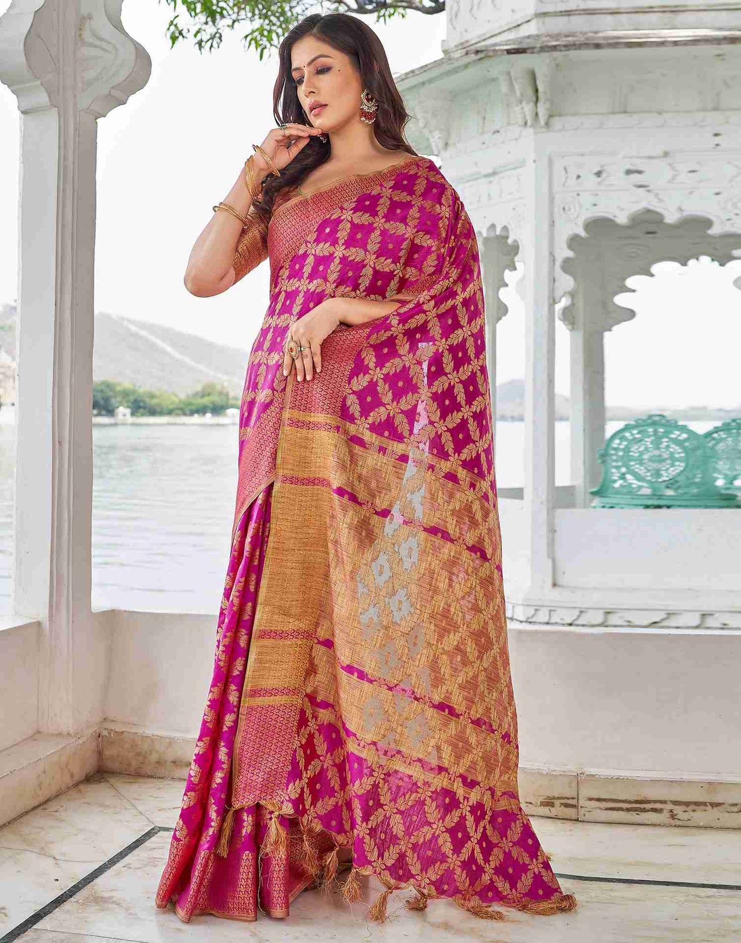 Pink Coloured Banarasi Cotton Saree