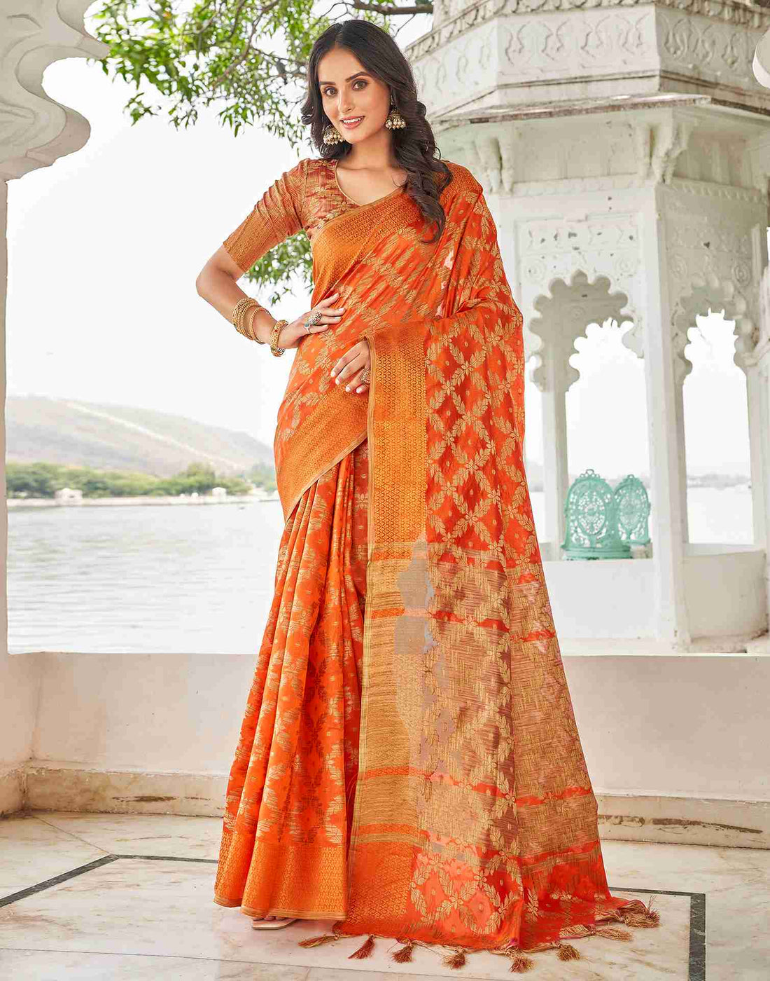 Orange Coloured Banarasi Cotton Silk Saree