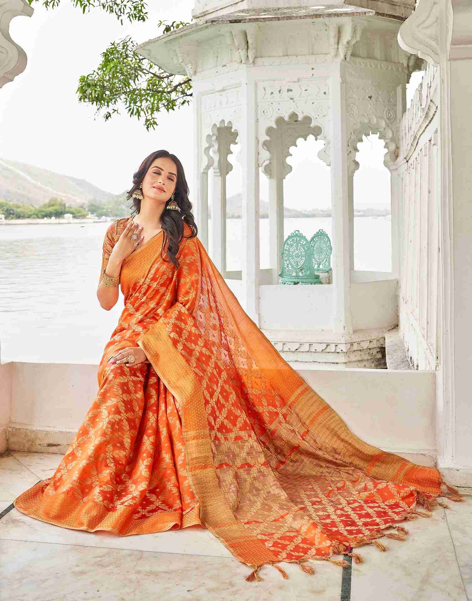 Orange Coloured Banarasi Cotton Silk Saree