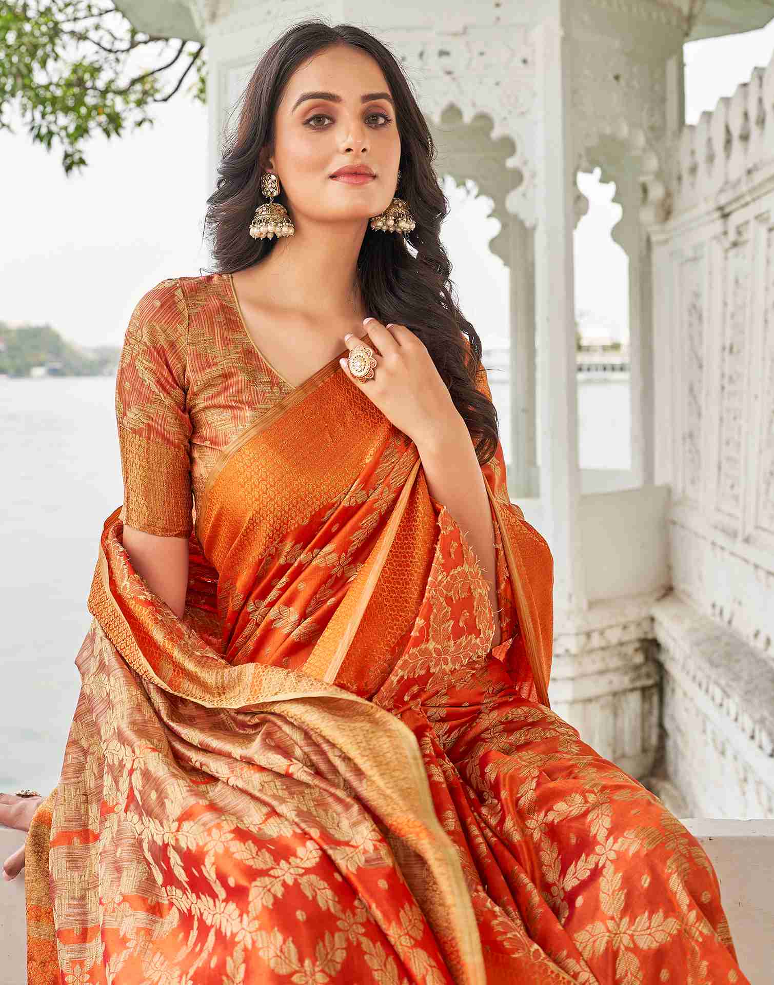 Orange Coloured Banarasi Cotton Silk Saree