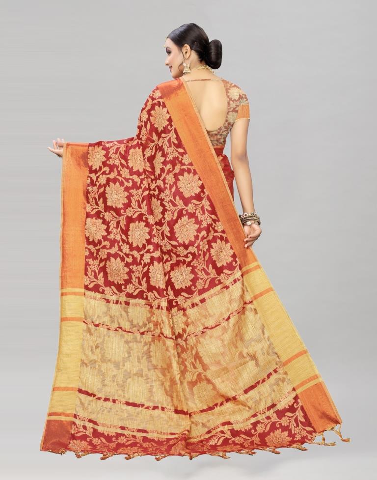 Red Coloured Cotton Silk Woven Partywear saree | Sudathi