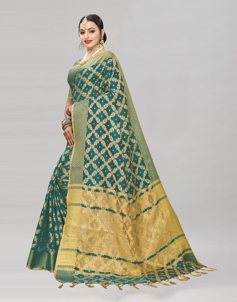 Green Coloured Banarasi Cotton Silk Saree | Sudathi