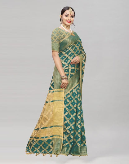 Green Coloured Banarasi Cotton Silk Saree | Sudathi