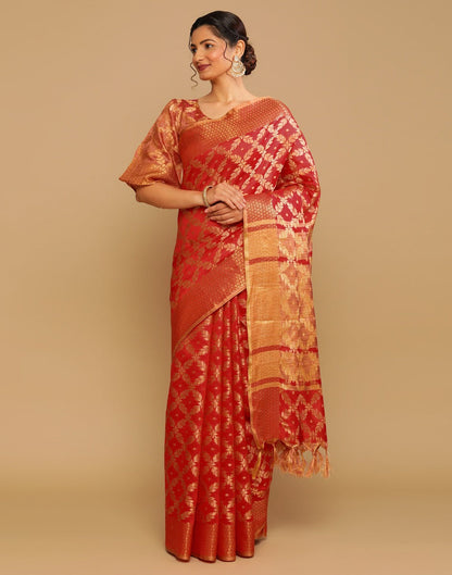 Red Coloured Banarasi Cotton Silk Saree | Sudathi