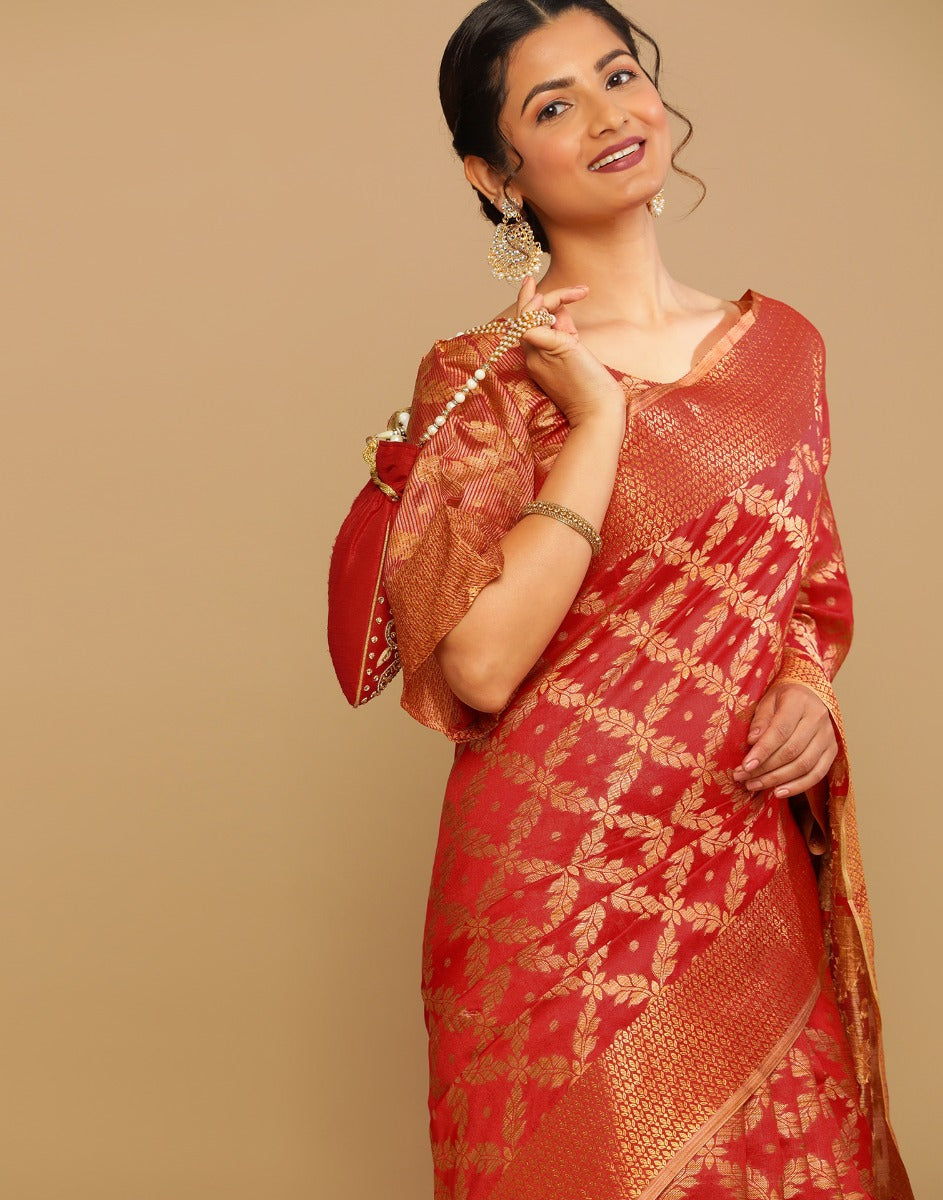 Red Coloured Banarasi Cotton Silk Saree | Sudathi