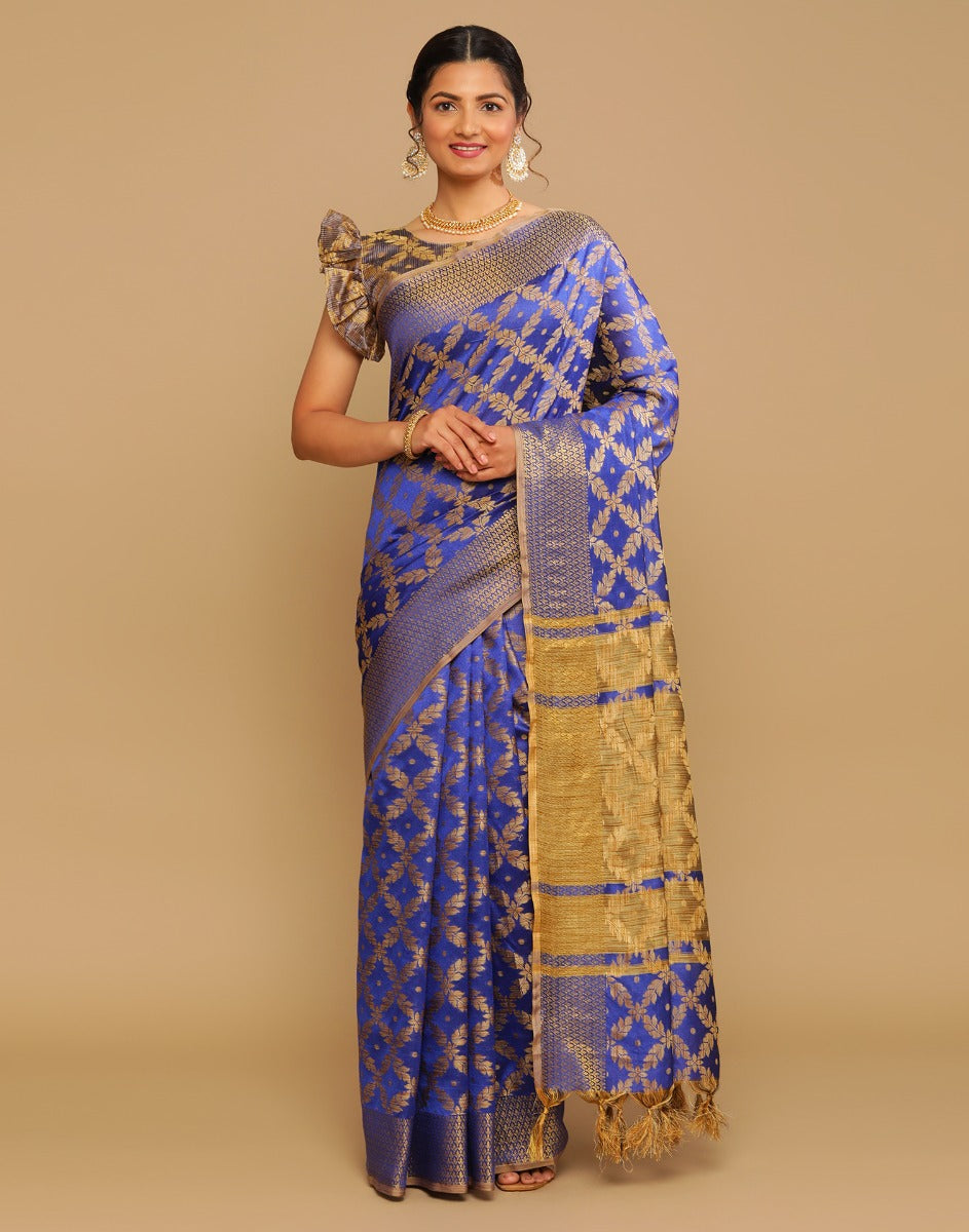 Royal Blue Coloured Banarasi Cotton Silk Saree | Sudathi