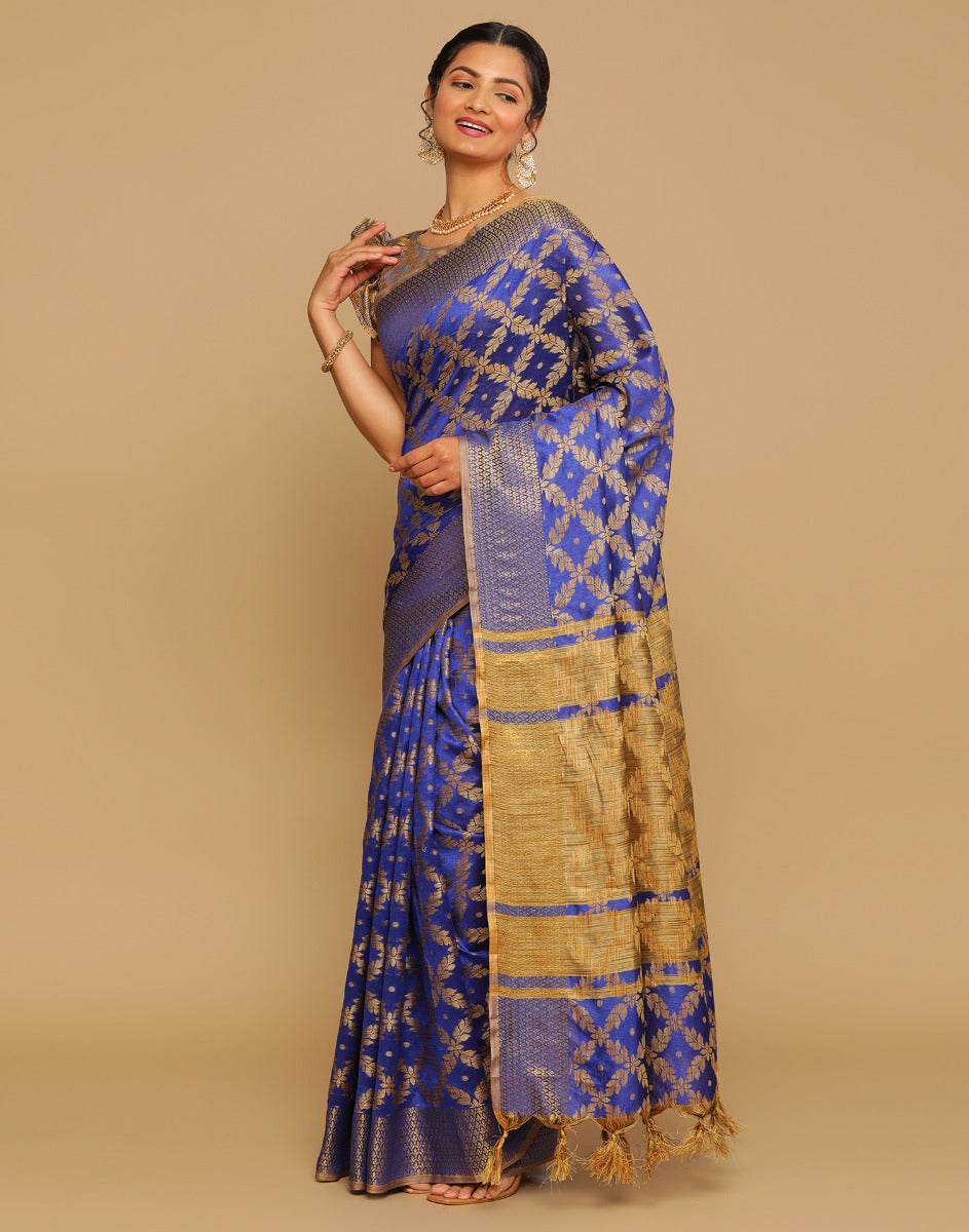 Royal Blue Coloured Banarasi Cotton Silk Saree | Sudathi