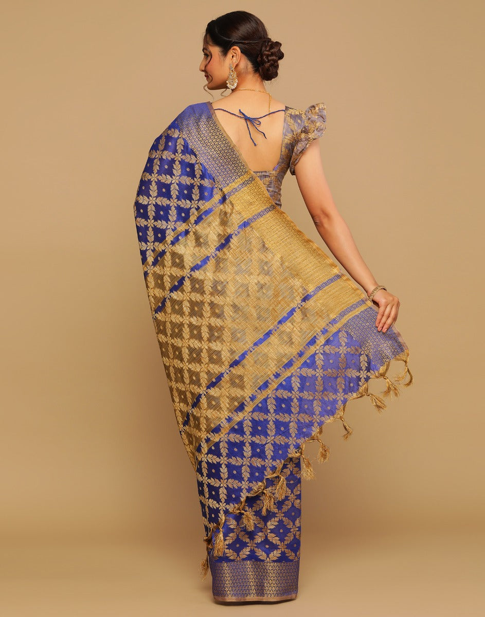 Royal Blue Coloured Banarasi Cotton Silk Saree | Sudathi