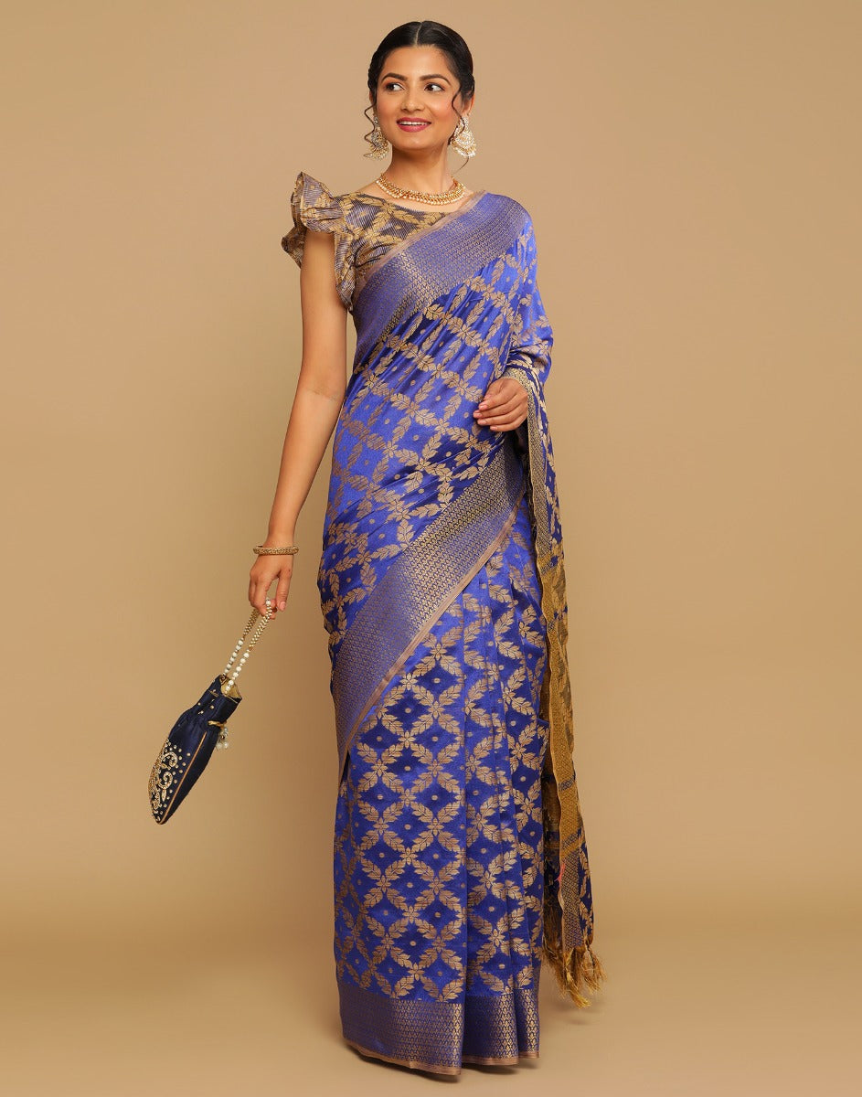 Royal Blue Coloured Banarasi Cotton Silk Saree | Sudathi