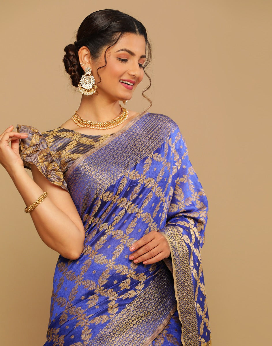 Royal Blue Coloured Banarasi Cotton Silk Saree | Sudathi