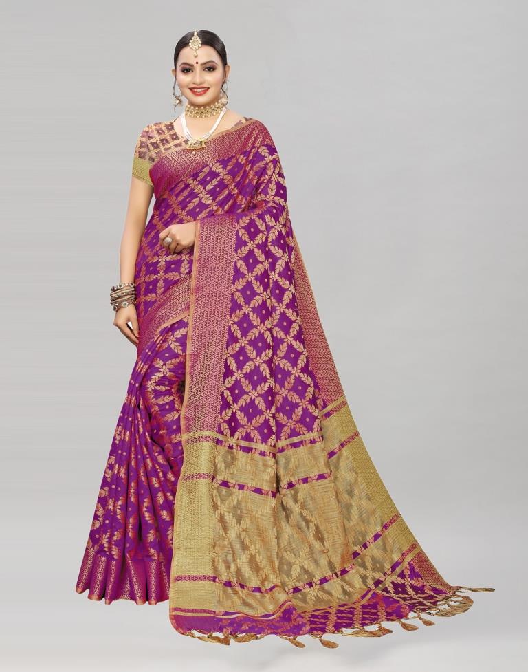 Purple Coloured Banarasi Cotton Silk Saree | Sudathi