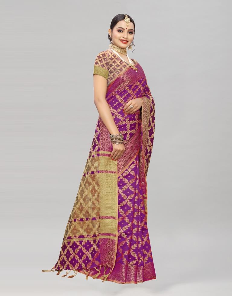 Purple Coloured Banarasi Cotton Silk Saree | Sudathi