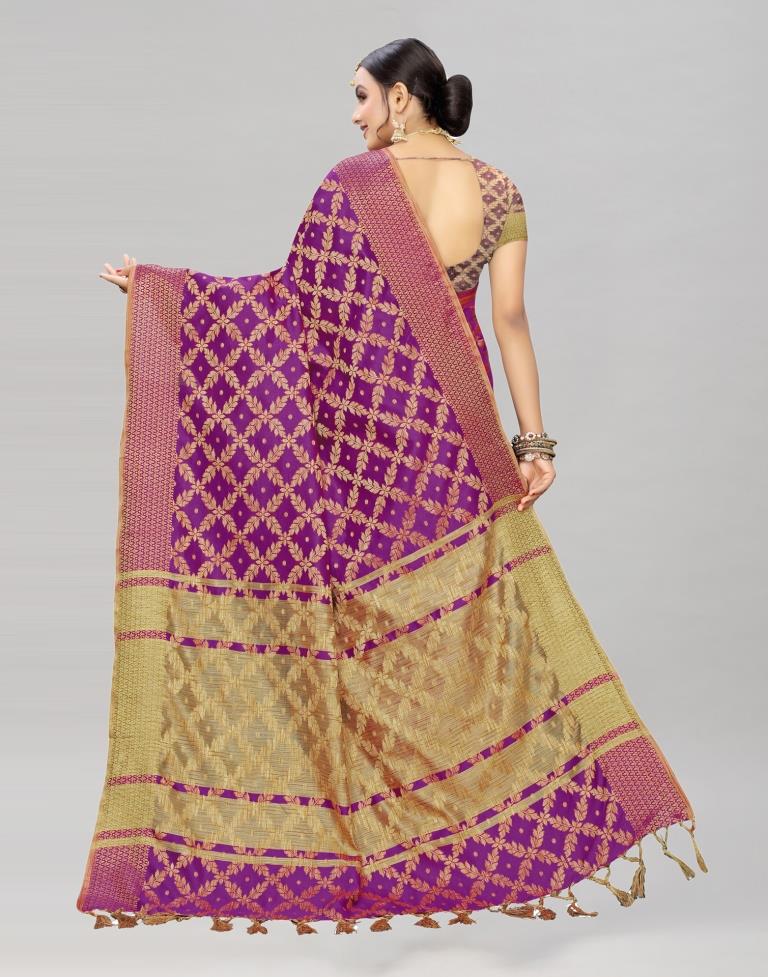 Purple Coloured Banarasi Cotton Silk Saree | Sudathi