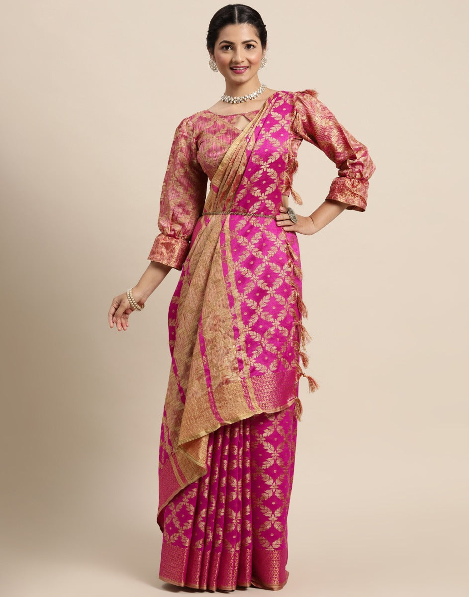 Pink Coloured Banarasi Cotton Silk Saree | Sudathi