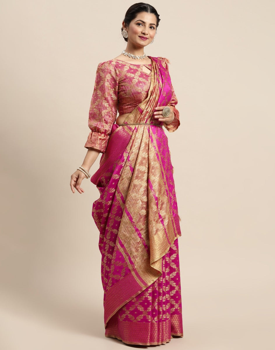 Pink Coloured Banarasi Cotton Silk Saree | Sudathi